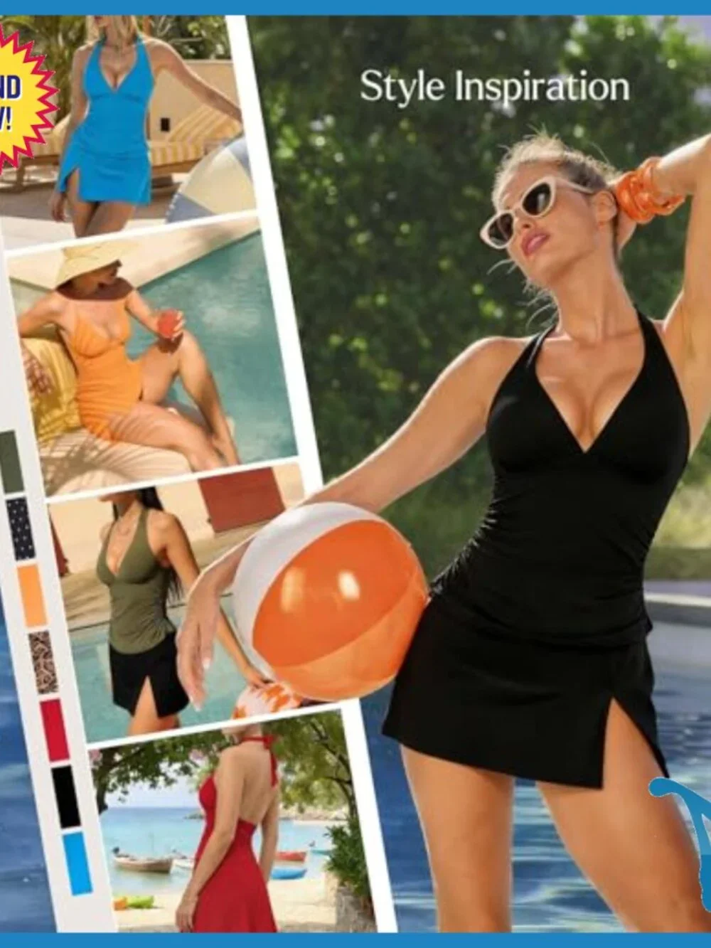 Tummy Control Tankini Swimwear with Skirt, Halter Top, Shapewear - Picture 6 of 7